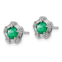 14k White Gold Emerald and Diamond Post Earrings-EM8520-EM-018-WA