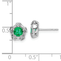 14k White Gold Emerald and Diamond Post Earrings-EM8520-EM-018-WA