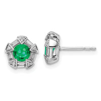 14k White Gold Emerald and Diamond Post Earrings-EM8520-EM-018-WA