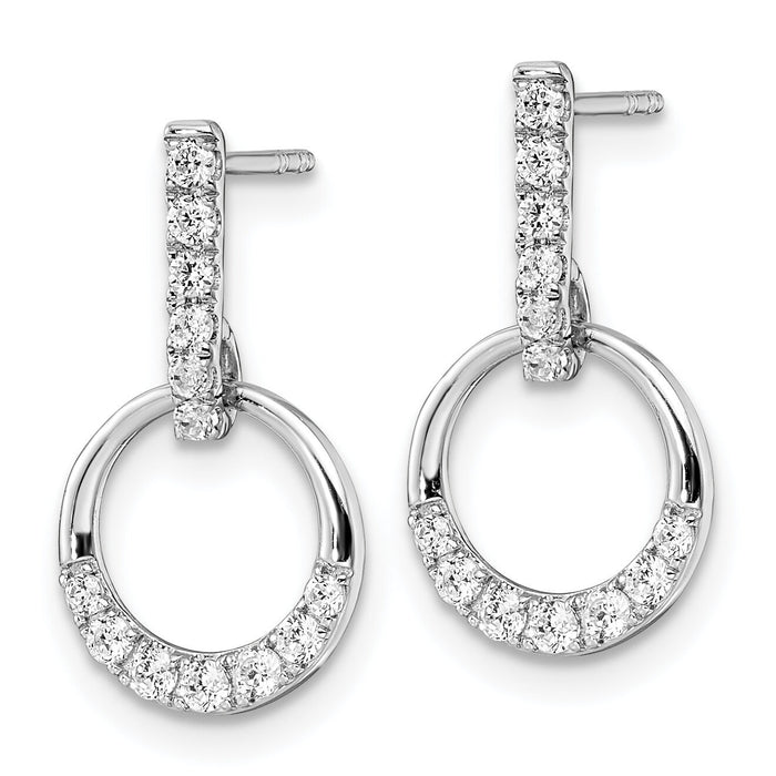 14k White Gold Circle Diamond Dangle Post Earrings-EM8556-037-WA