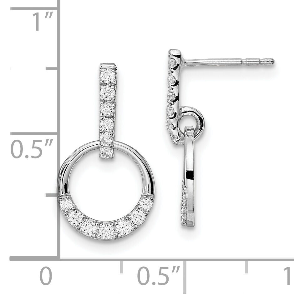 14k White Gold Circle Diamond Dangle Post Earrings-EM8556-037-WA