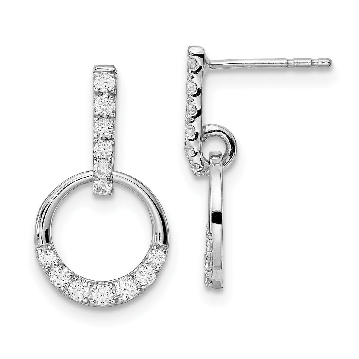 14k White Gold Circle Diamond Dangle Post Earrings-EM8556-037-WA