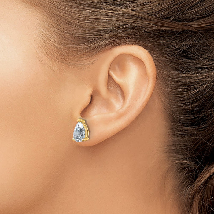 14ky 6 ctw Cert Lab Grown Dia VS/SI+ G+ Pear 4 Prong Hvy Wt Earring-EM8797-600C-LG