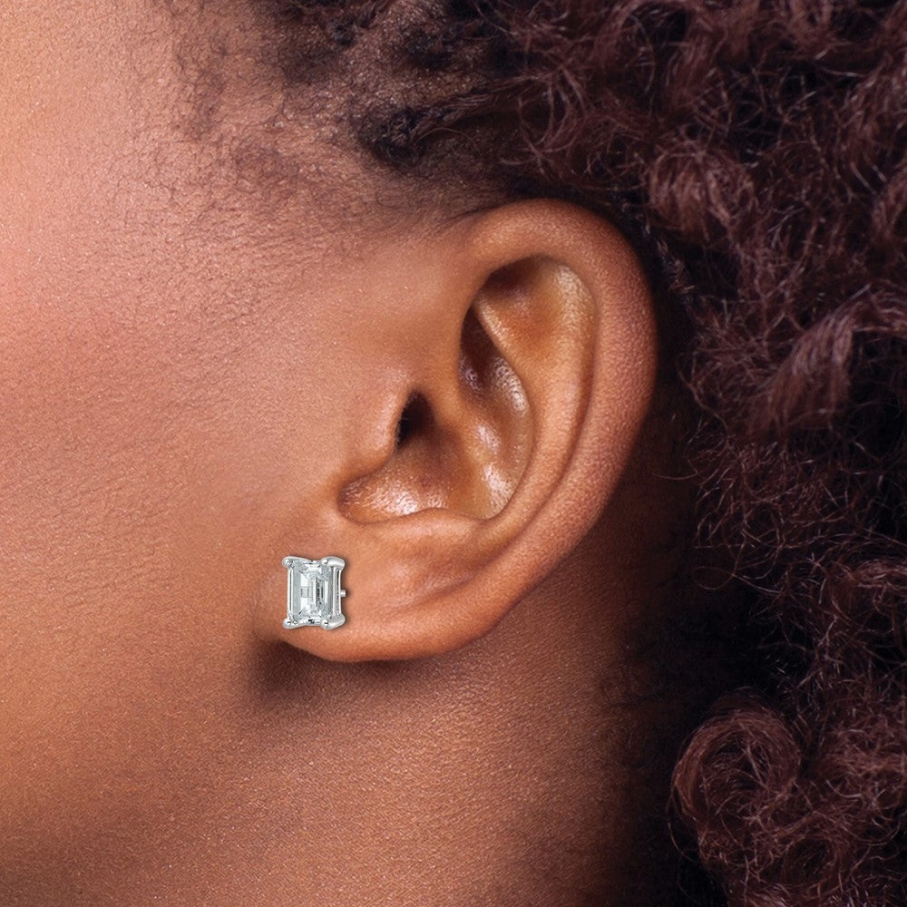 14kw 3 ctw Cert Lab Grown Dia VS+ F+ Emerald 4 Prong Hvy Wt Earring-EM8798-300C-WLD