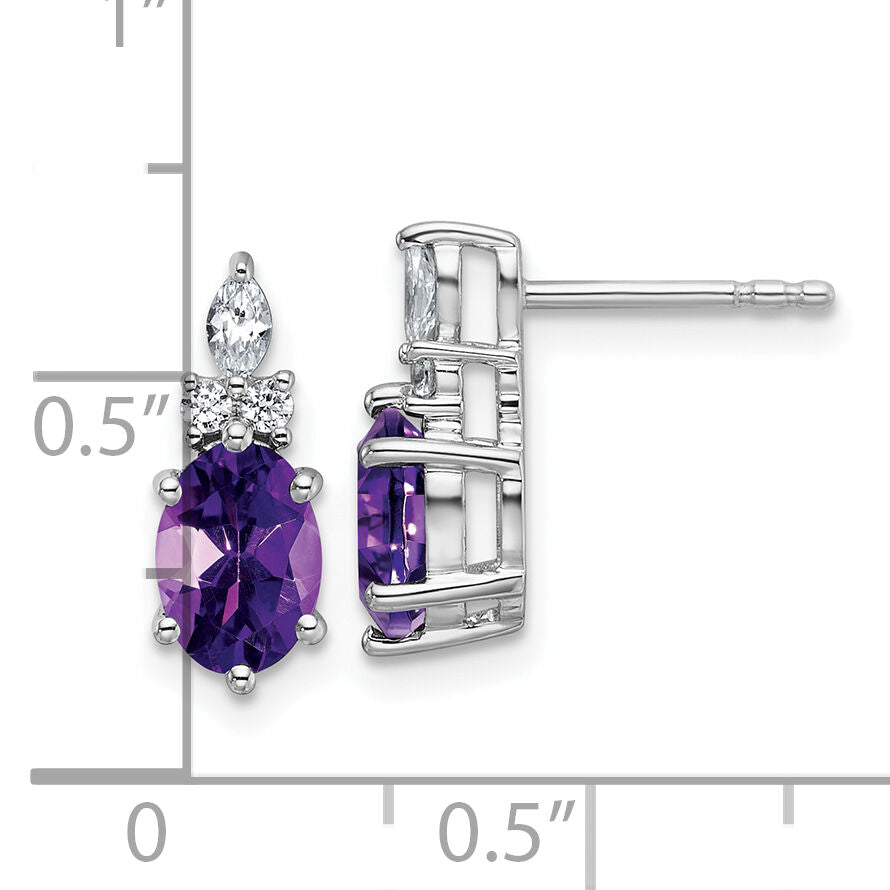 14K White Gold Diamond and Amethyst Post Earrings-EM9791-AM-017-WAA