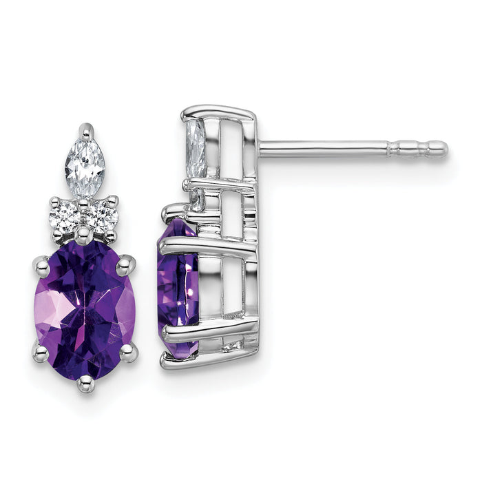 14K White Gold Diamond and Amethyst Post Earrings-EM9791-AM-017-WAA