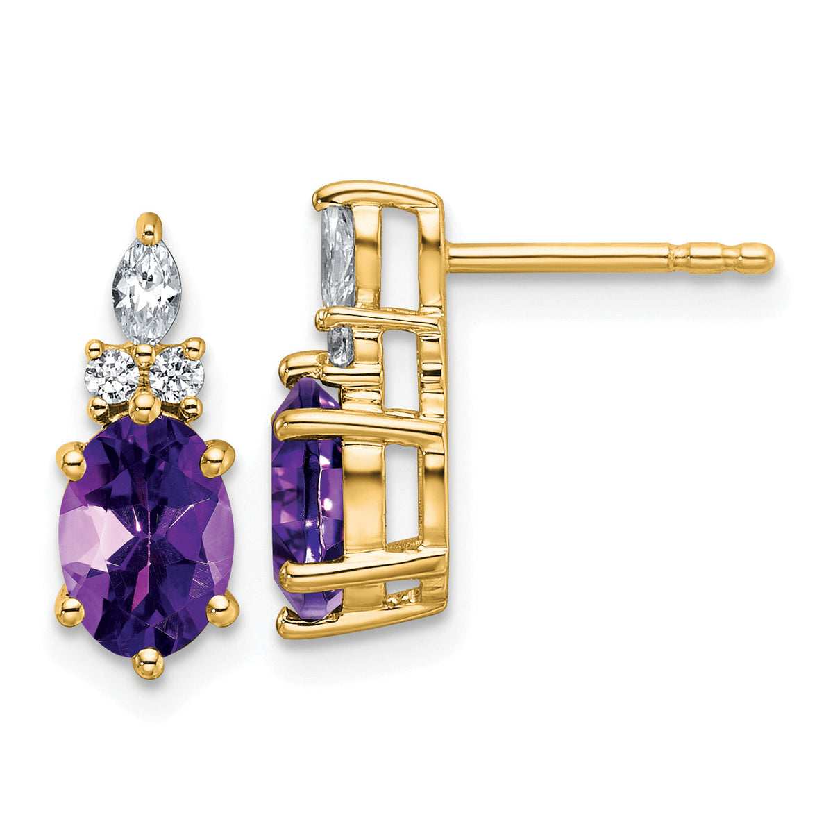 14K Diamond and Amethyst Post Earrings-EM9791-AM-017-YAA