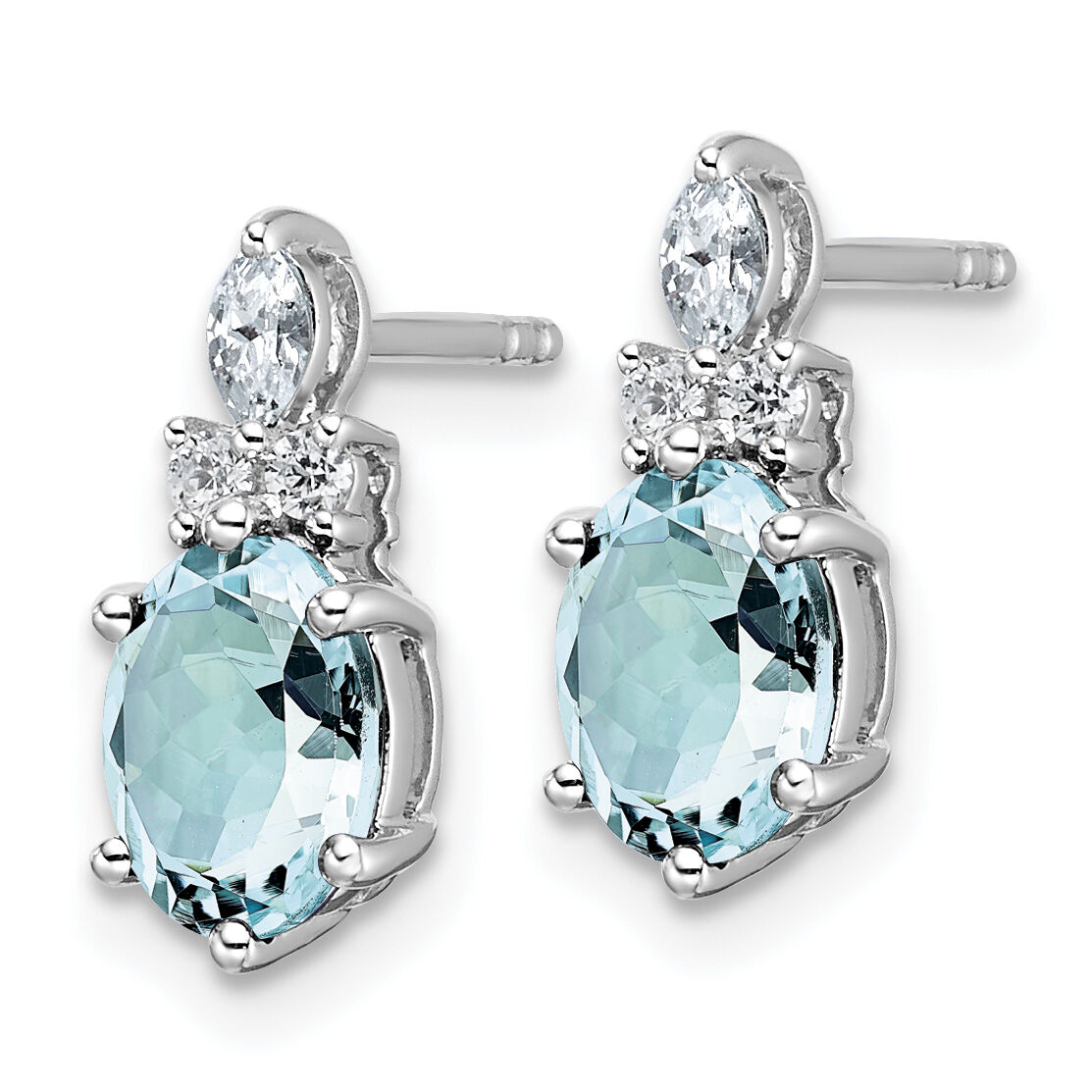 14K White Gold Diamond and Aquamarine Post Earrings-EM9791-AQ-017-WAA