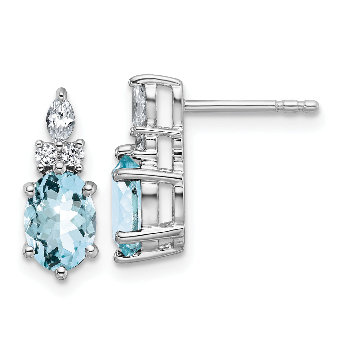 14K White Gold Diamond and Aquamarine Post Earrings-EM9791-AQ-017-WAA