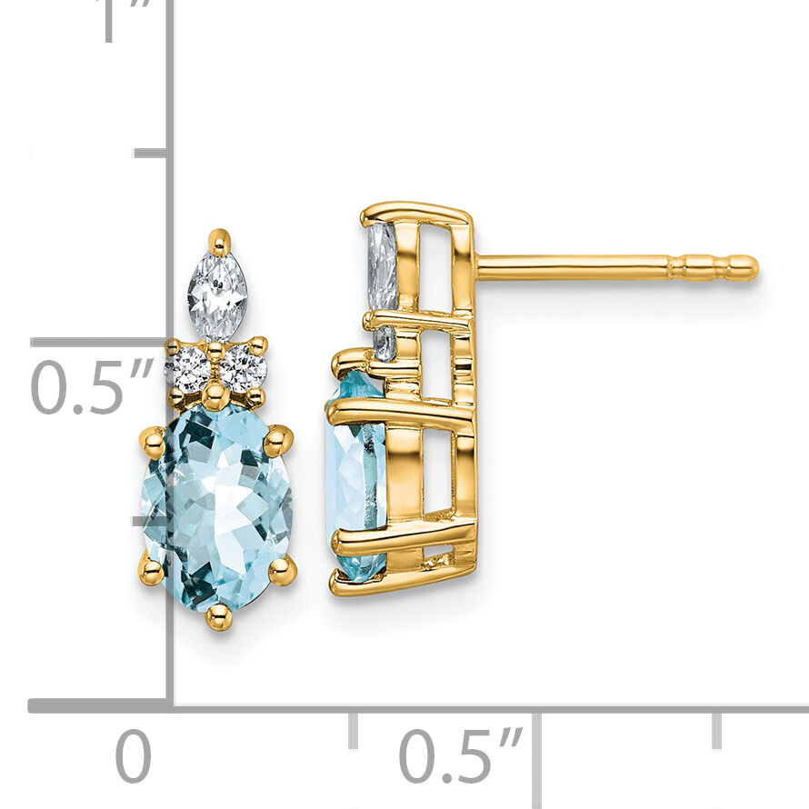 14K Diamond and Aquamarine Post Earrings-EM9791-AQ-017-YAA