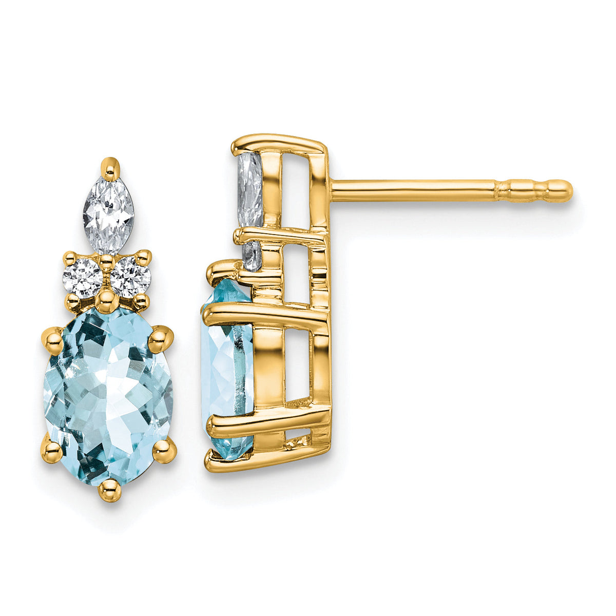 14K Diamond and Aquamarine Post Earrings-EM9791-AQ-017-YAA