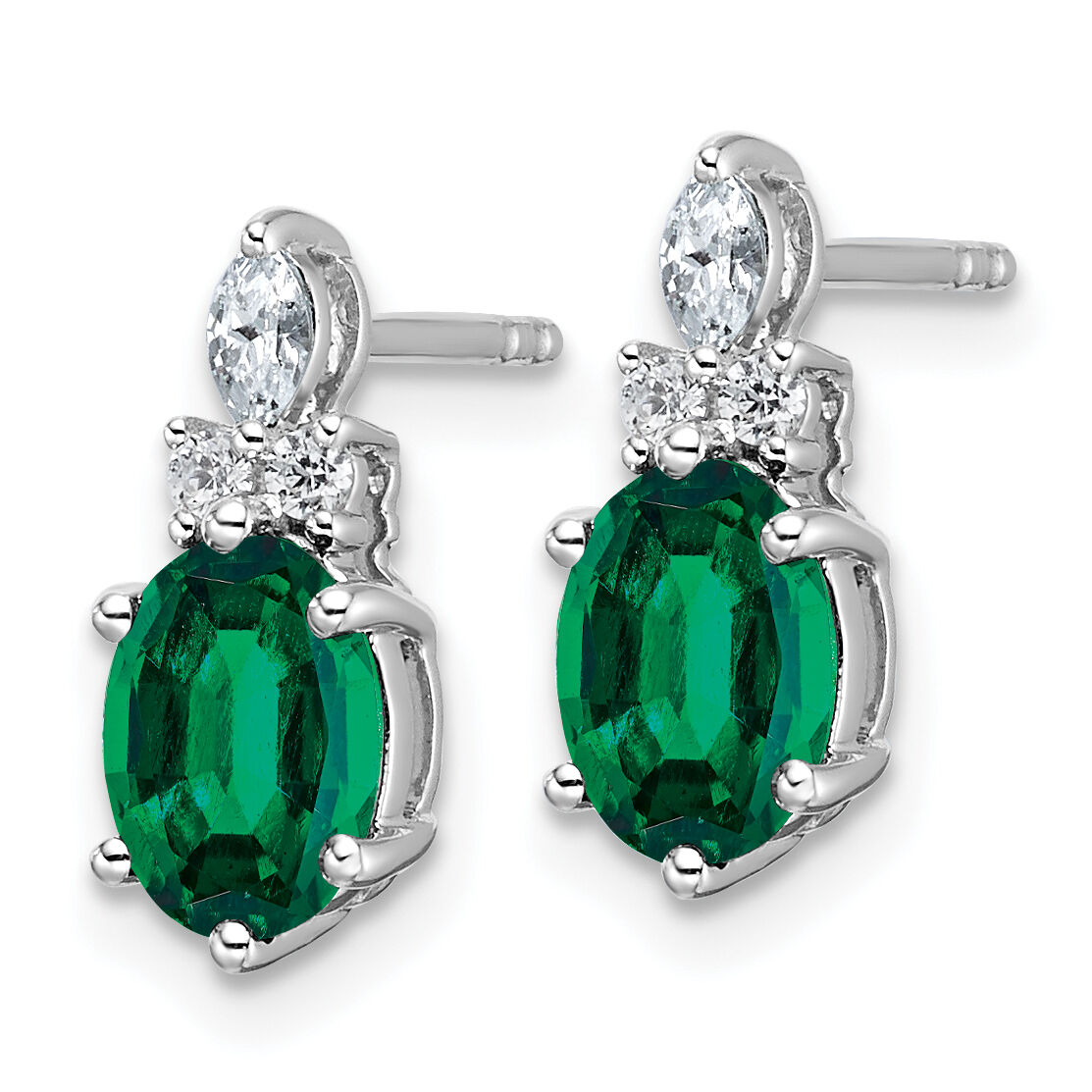 14K White Gold Diamond and Lab Created Emerald Post Earrings-EM9791-CEM-017-WAA