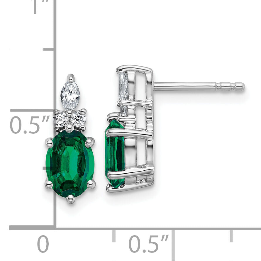 14K White Gold Diamond and Lab Created Emerald Post Earrings-EM9791-CEM-017-WAA