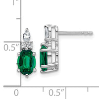 14K White Gold Diamond and Lab Created Emerald Post Earrings-EM9791-CEM-017-WAA