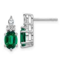 14K White Gold Diamond and Lab Created Emerald Post Earrings-EM9791-CEM-017-WAA