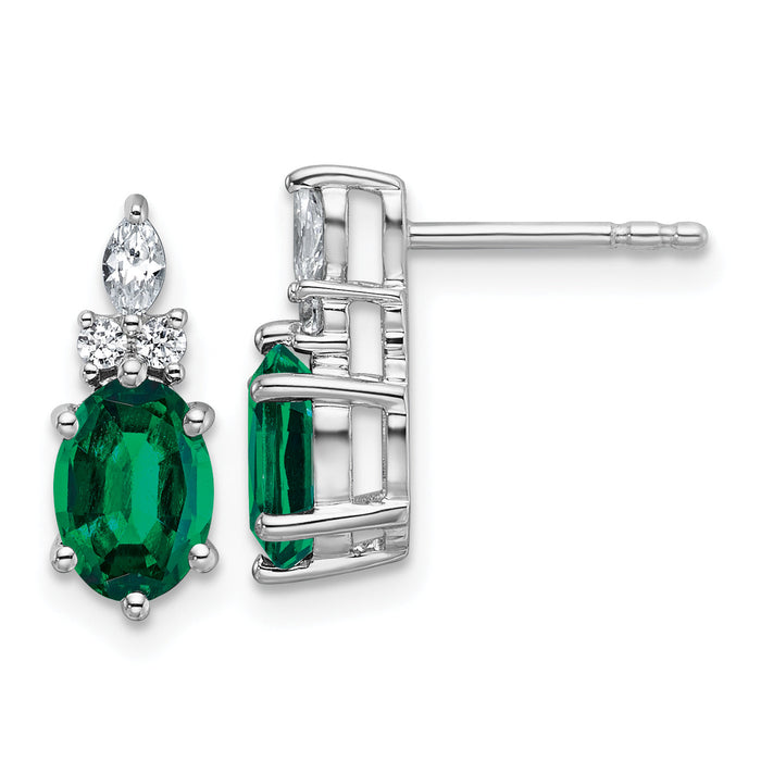 14K White Gold Diamond and Lab Created Emerald Post Earrings-EM9791-CEM-017-WAA