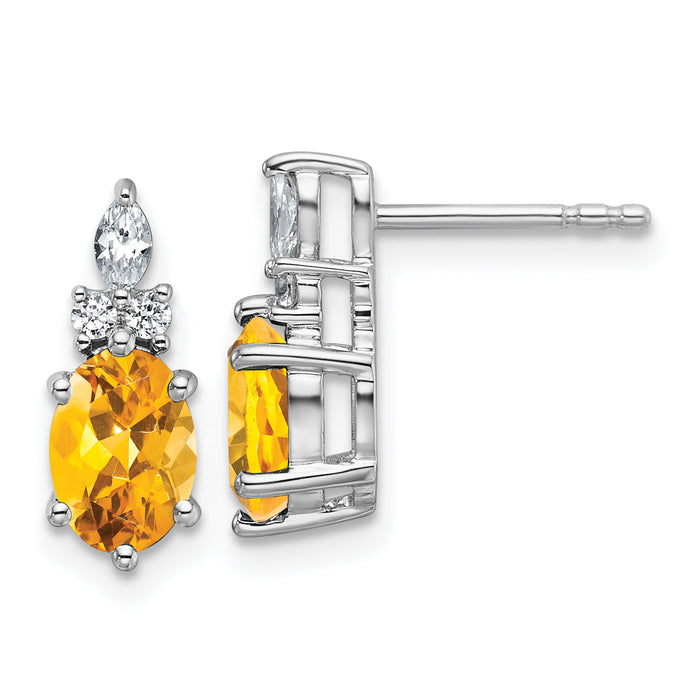 14K White Gold Diamond and Citrine Post Earrings-EM9791-CI-017-WAA