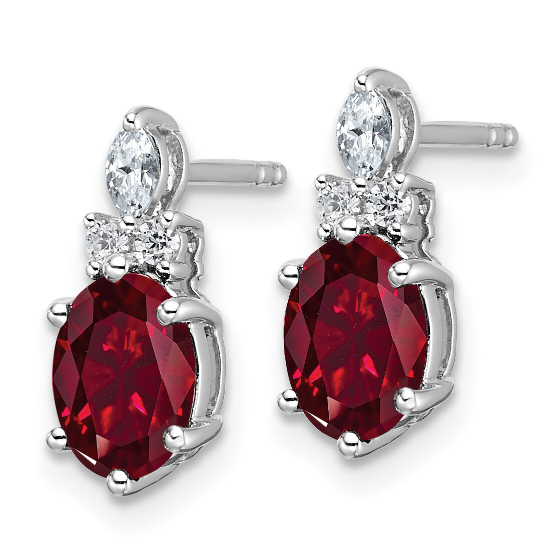 14K White Gold Diamond and Lab Created Ruby Post Earrings-EM9791-CRU-017-WAA