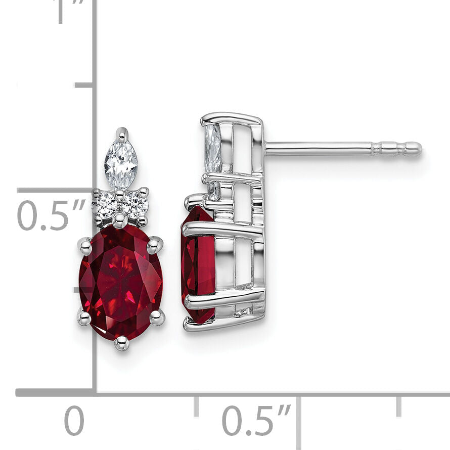 14K White Gold Diamond and Lab Created Ruby Post Earrings-EM9791-CRU-017-WAA