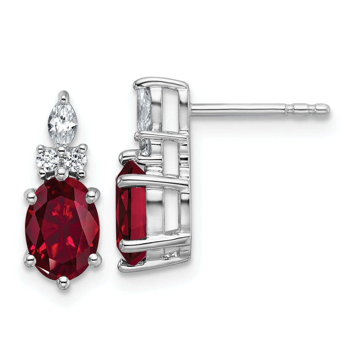 14K White Gold Diamond and Lab Created Ruby Post Earrings-EM9791-CRU-017-WAA