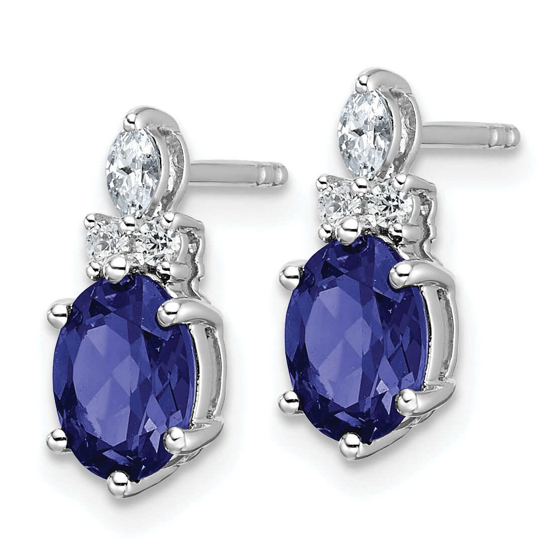 14K White Gold Diamond and Lab Created Sapphire Post Earrings-EM9791-CSA-017-WAA
