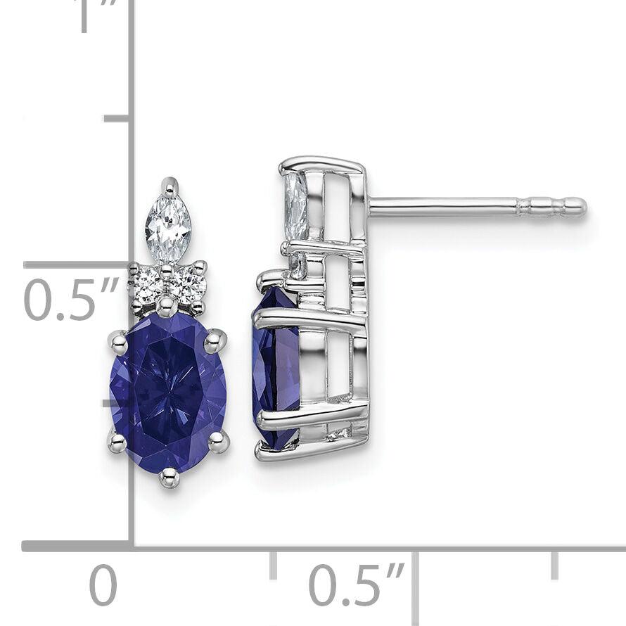 14K White Gold Diamond and Lab Created Sapphire Post Earrings-EM9791-CSA-017-WAA