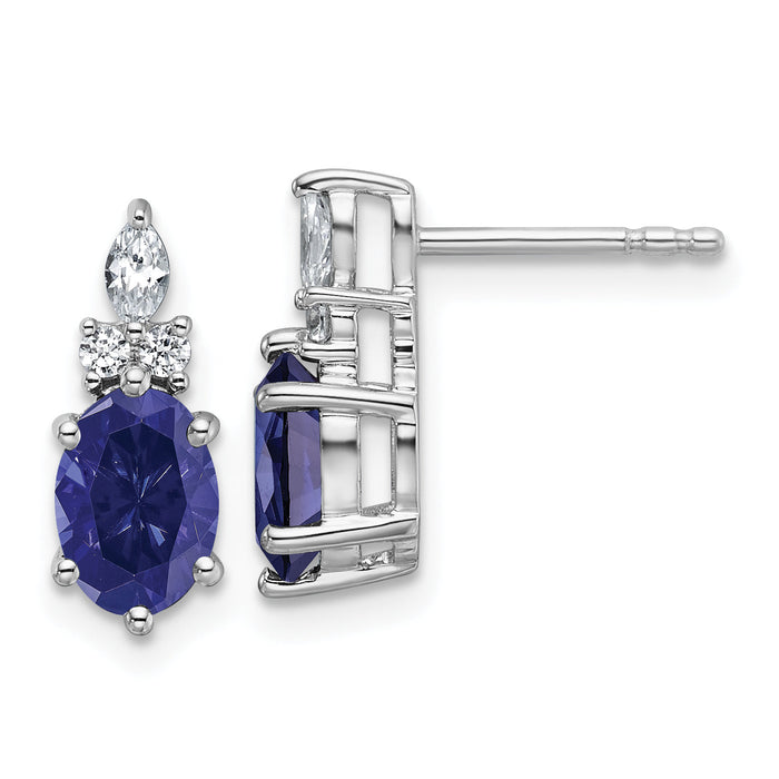 14K White Gold Diamond and Lab Created Sapphire Post Earrings-EM9791-CSA-017-WAA