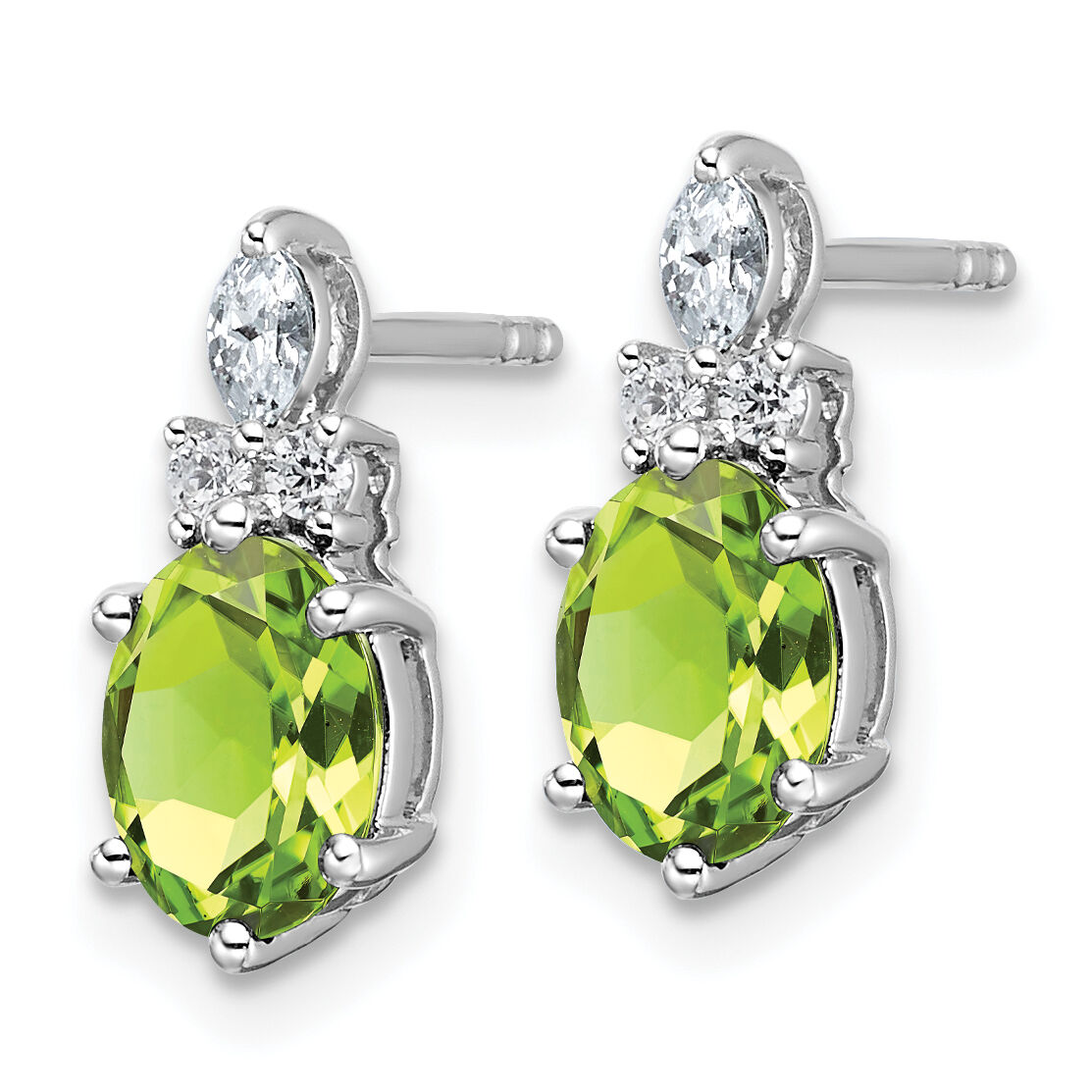 14K White Gold Diamond and Peridot Post Earrings-EM9791-PE-017-WAA