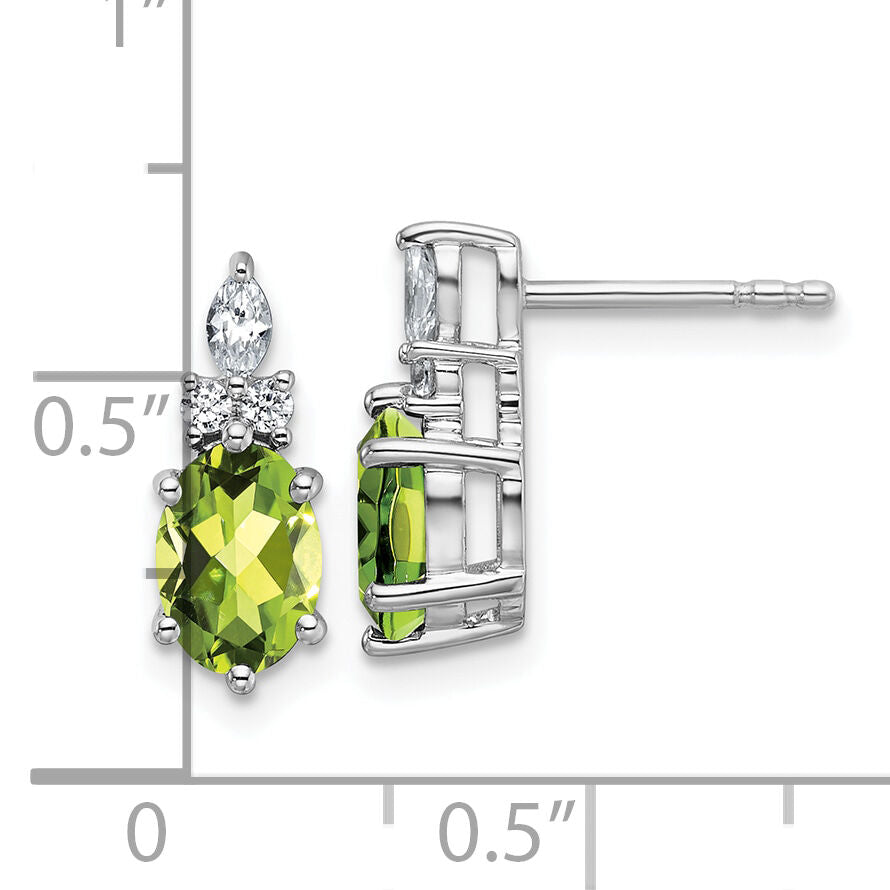 14K White Gold Diamond and Peridot Post Earrings-EM9791-PE-017-WAA