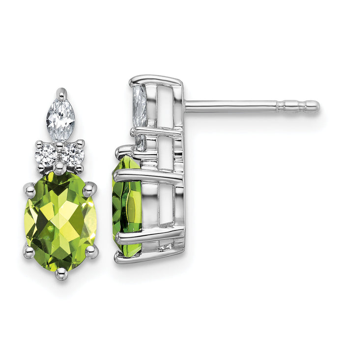 14K White Gold Diamond and Peridot Post Earrings-EM9791-PE-017-WAA