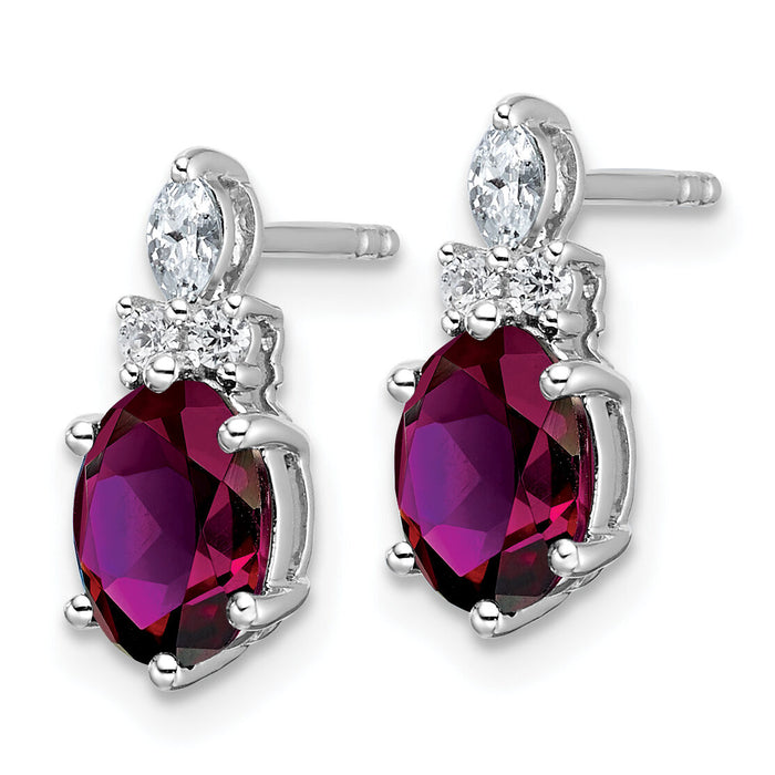 14K White Gold Diamond and Rhodolite Garnet Post Earrings-EM9791-RG-017-WAA
