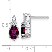 14K White Gold Diamond and Rhodolite Garnet Post Earrings-EM9791-RG-017-WAA