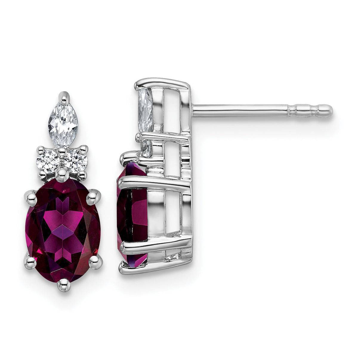 14K White Gold Diamond and Rhodolite Garnet Post Earrings-EM9791-RG-017-WAA