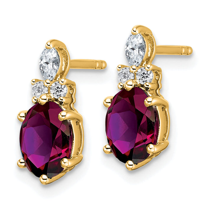 14K Diamond and Rhodolite Garnet Post Earrings-EM9791-RG-017-YAA