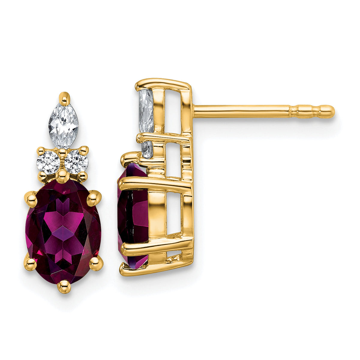 14K Diamond and Rhodolite Garnet Post Earrings-EM9791-RG-017-YAA