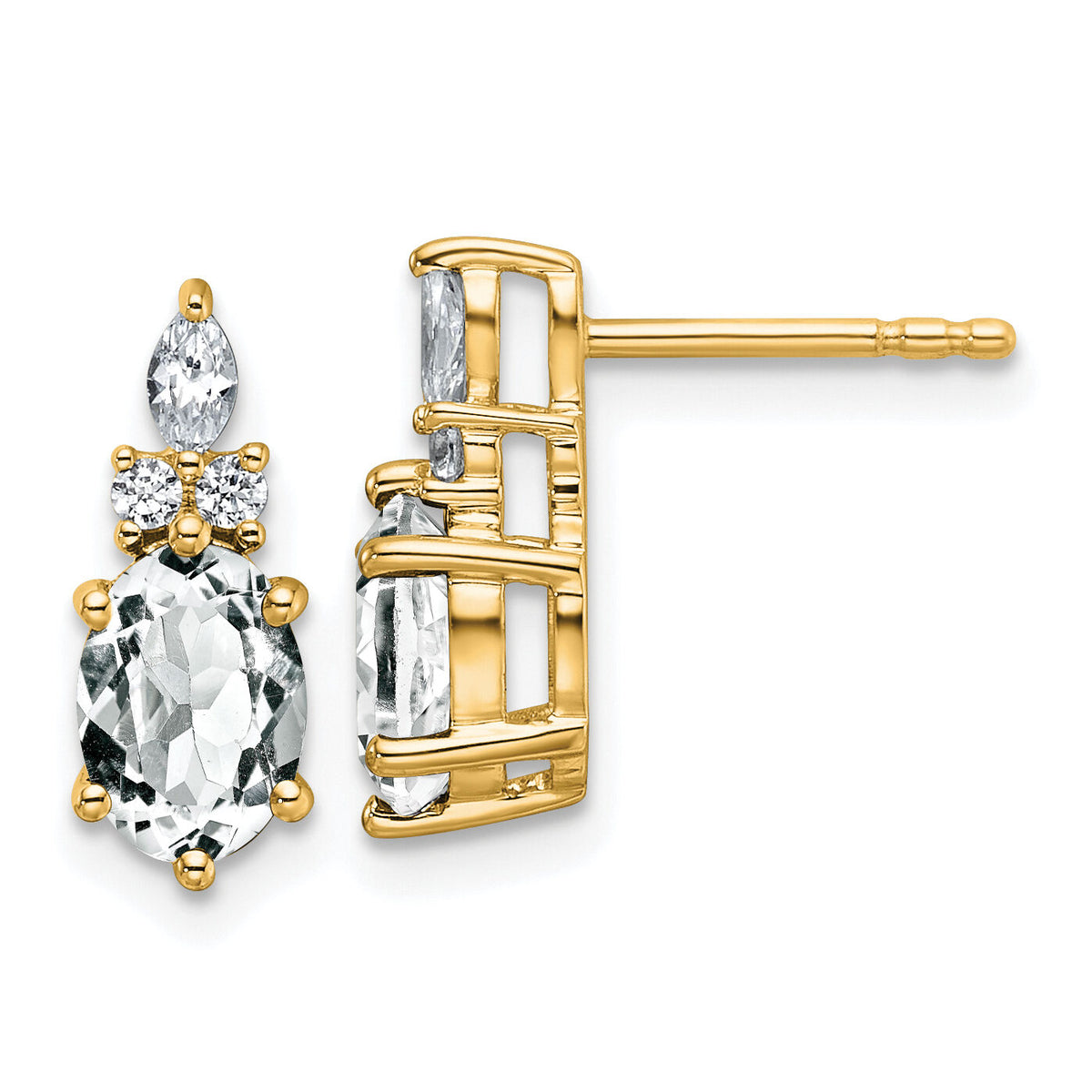 14K Diamond and White Topaz Post Earrings-EM9791-WT-017-YAA