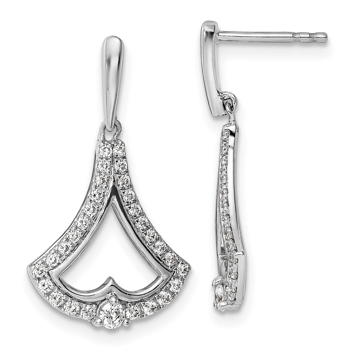 14k White Gold Diamond Post Dangle Earrings-EM9941-050-WA