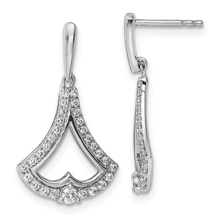 14k White Gold Diamond Post Dangle Earrings-EM9941-050-WA