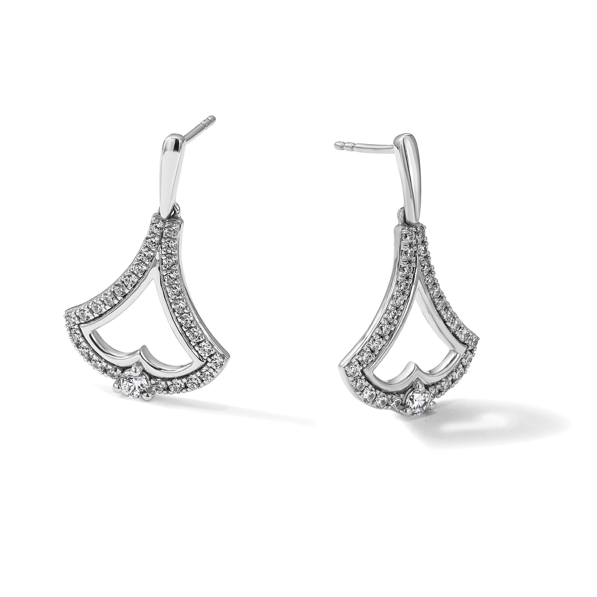 14k White Gold Diamond Post Dangle Earrings-EM9941-050-WA