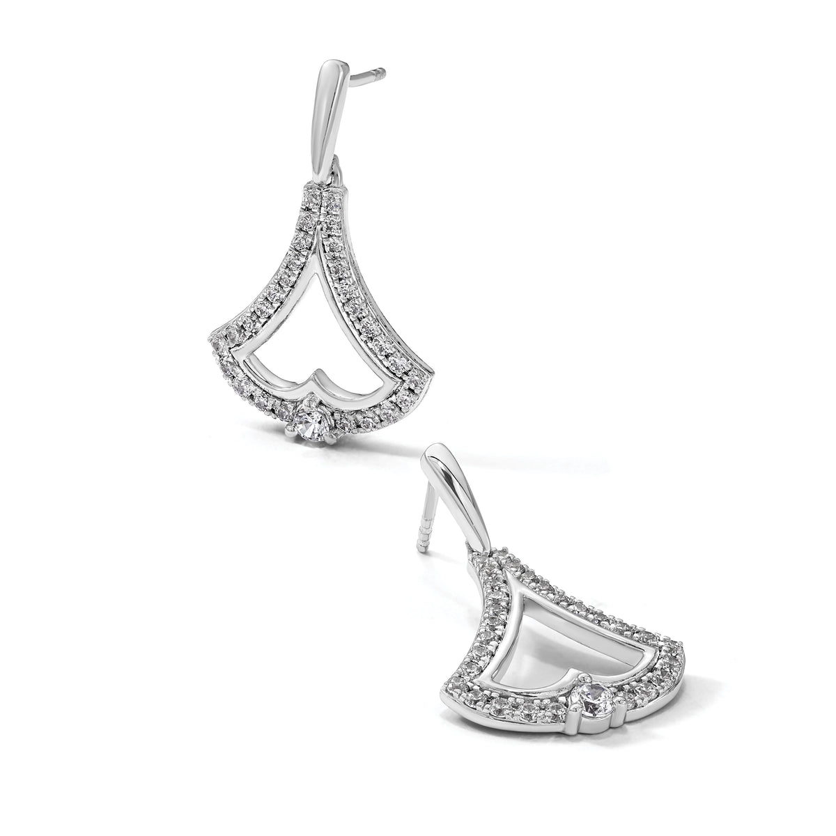 14k White Gold Diamond Post Dangle Earrings-EM9941-050-WA