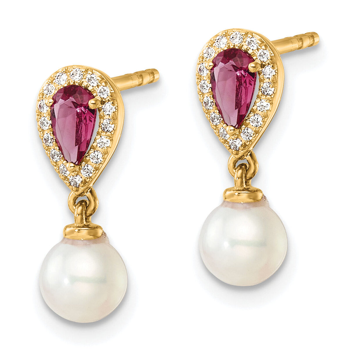 14K Polished Diamond Pearl and Ruby Dangle Post Earrings-EM9982-RU-010-YAA