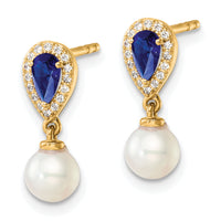 14K Polished Diamond Pearl and Sapphire Dangle Post Earrings-EM9982-SA-010-YAA