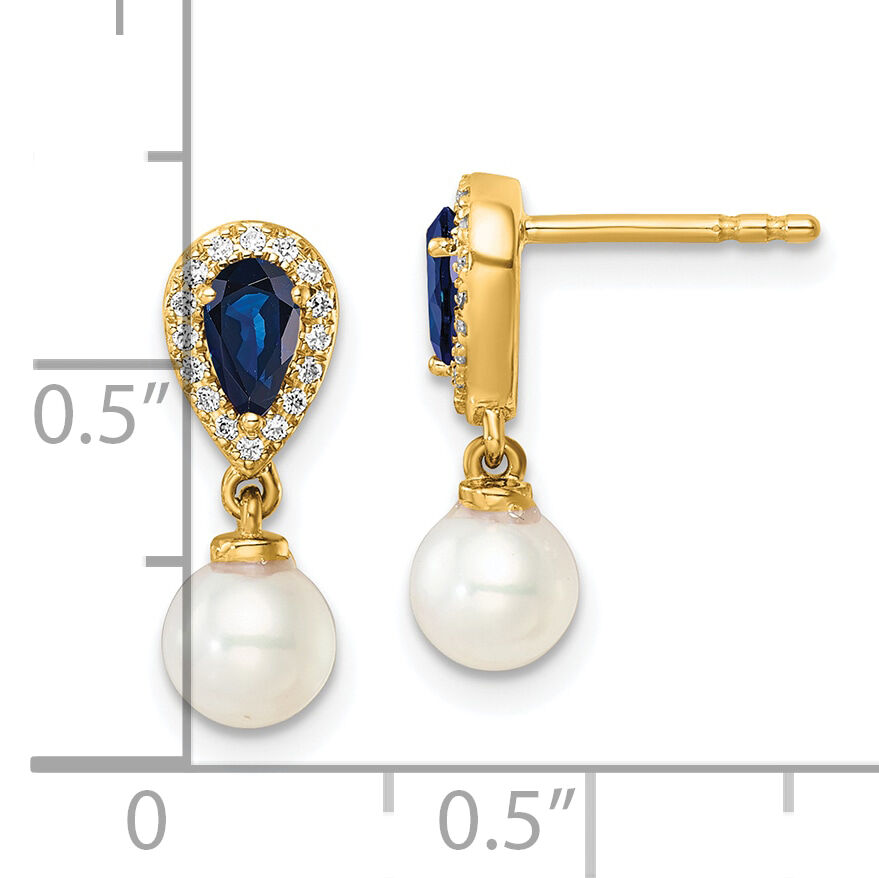 14K Polished Diamond Pearl and Sapphire Dangle Post Earrings-EM9982-SA-010-YAA