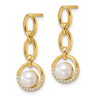 14K Polished Diamond and Pearl Open Circle Dangle Post Earrings-EM9983-010-YAA