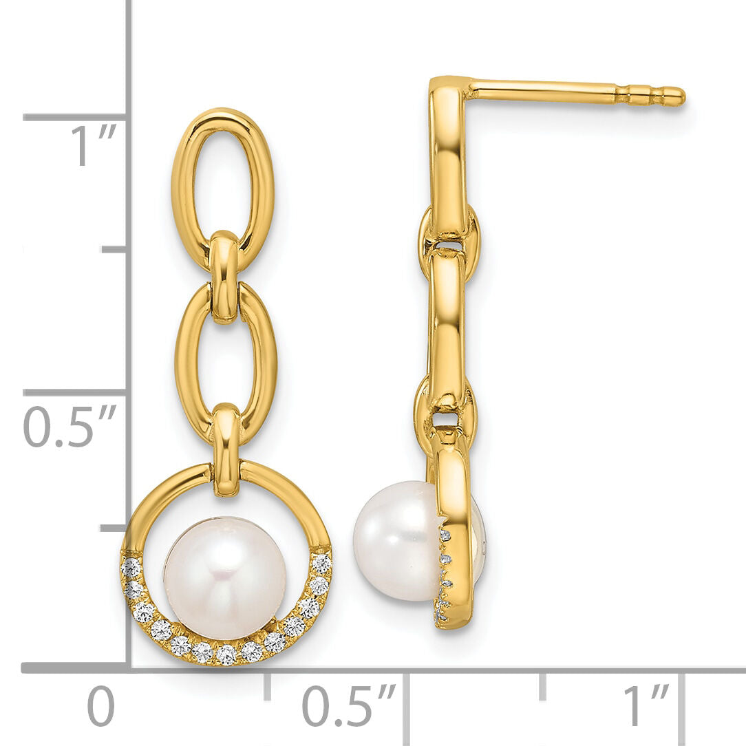 14K Polished Diamond and Pearl Open Circle Dangle Post Earrings-EM9983-010-YAA