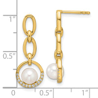 14K Polished Diamond and Pearl Open Circle Dangle Post Earrings-EM9983-010-YAA