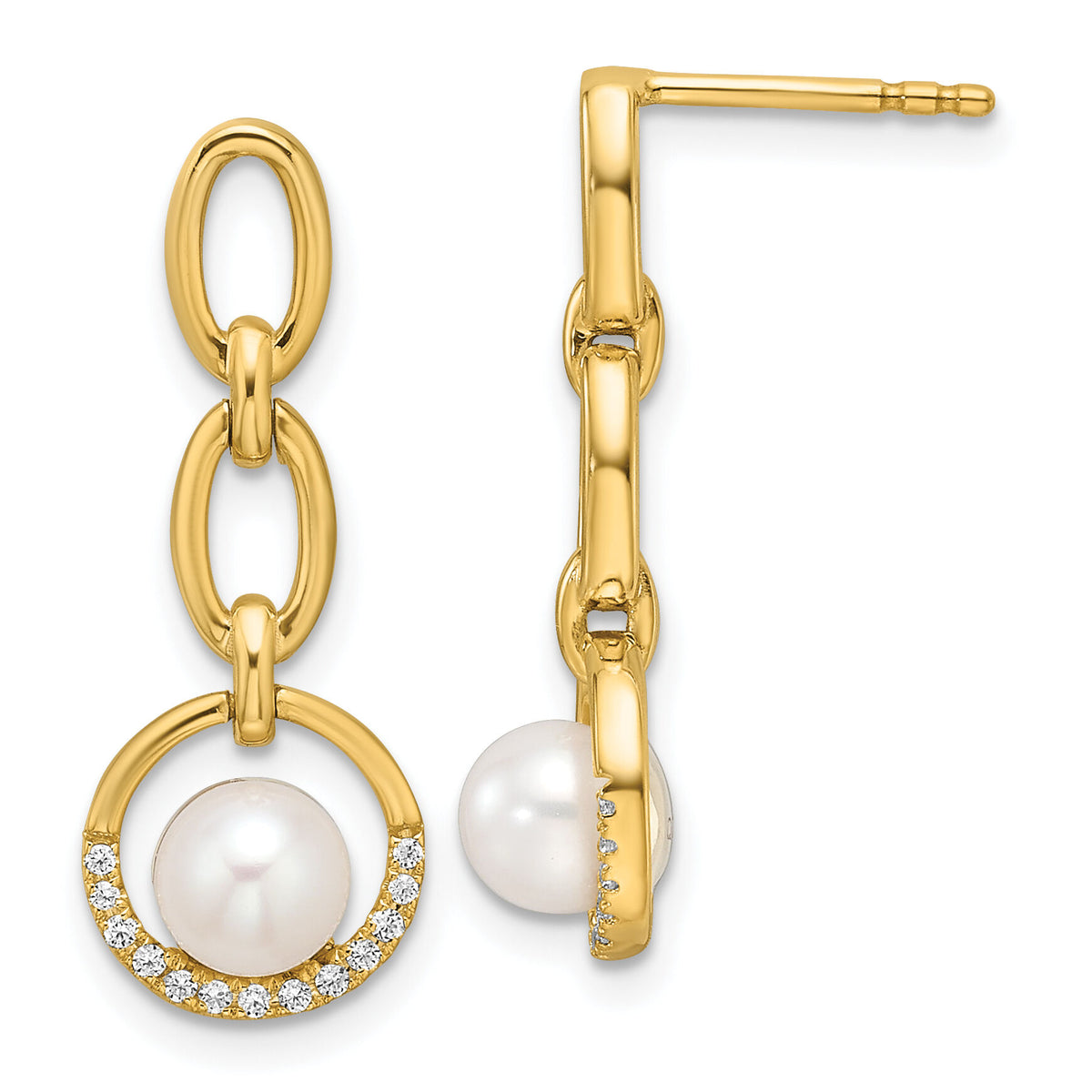 14K Polished Diamond and Pearl Open Circle Dangle Post Earrings-EM9983-010-YAA