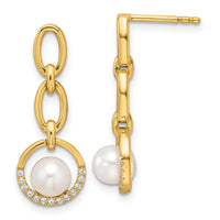 14K Polished Diamond and Pearl Open Circle Dangle Post Earrings-EM9983-010-YAA