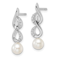 14K White Gold Polished Diamond and Pearl Drop Post Earrings-EM9995-007-WAA