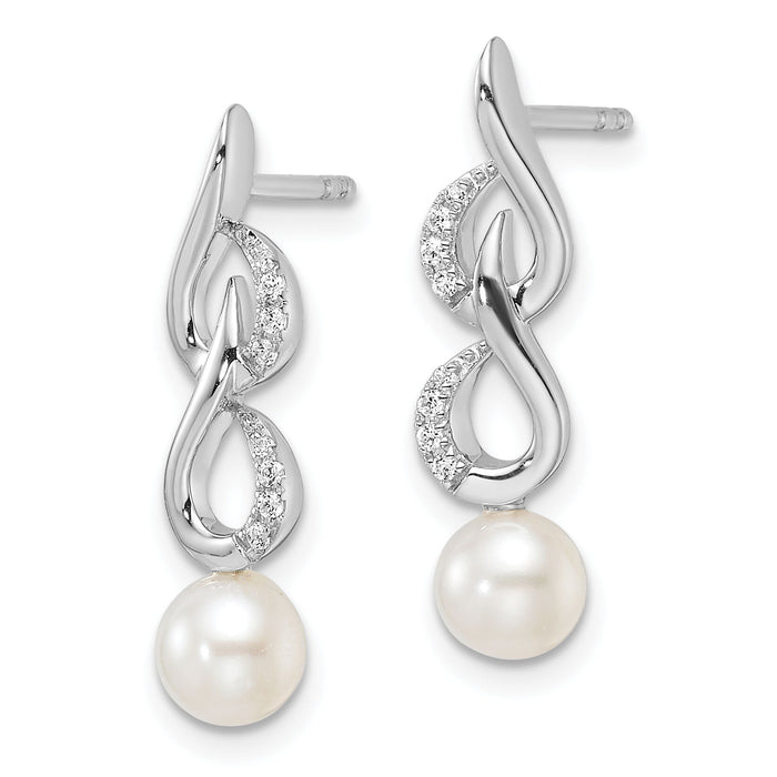 14K White Gold Polished Diamond and Pearl Drop Post Earrings-EM9995-007-WAA